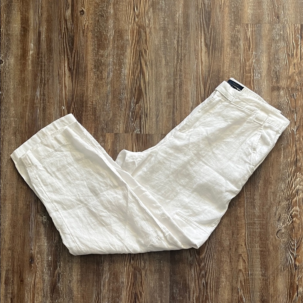Rachel Roy 100% Linen White Minimalist Beachy Boho Lagenlook Relaxed Pants